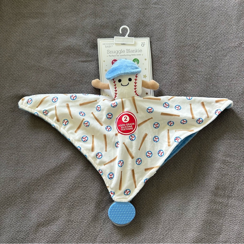 Modern Baby Snuggle Blankie Baseball Plushie Lovey Teethers